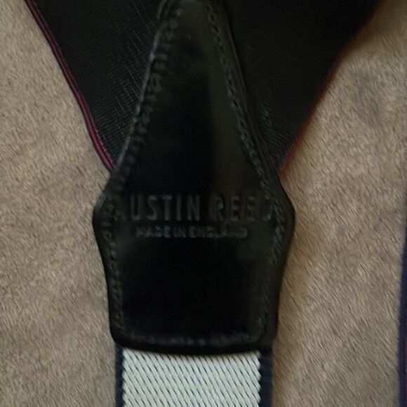 Vintage Austin Reed Navy / Red / Leather trim Suspenders / made in England - Picture 4 of 7